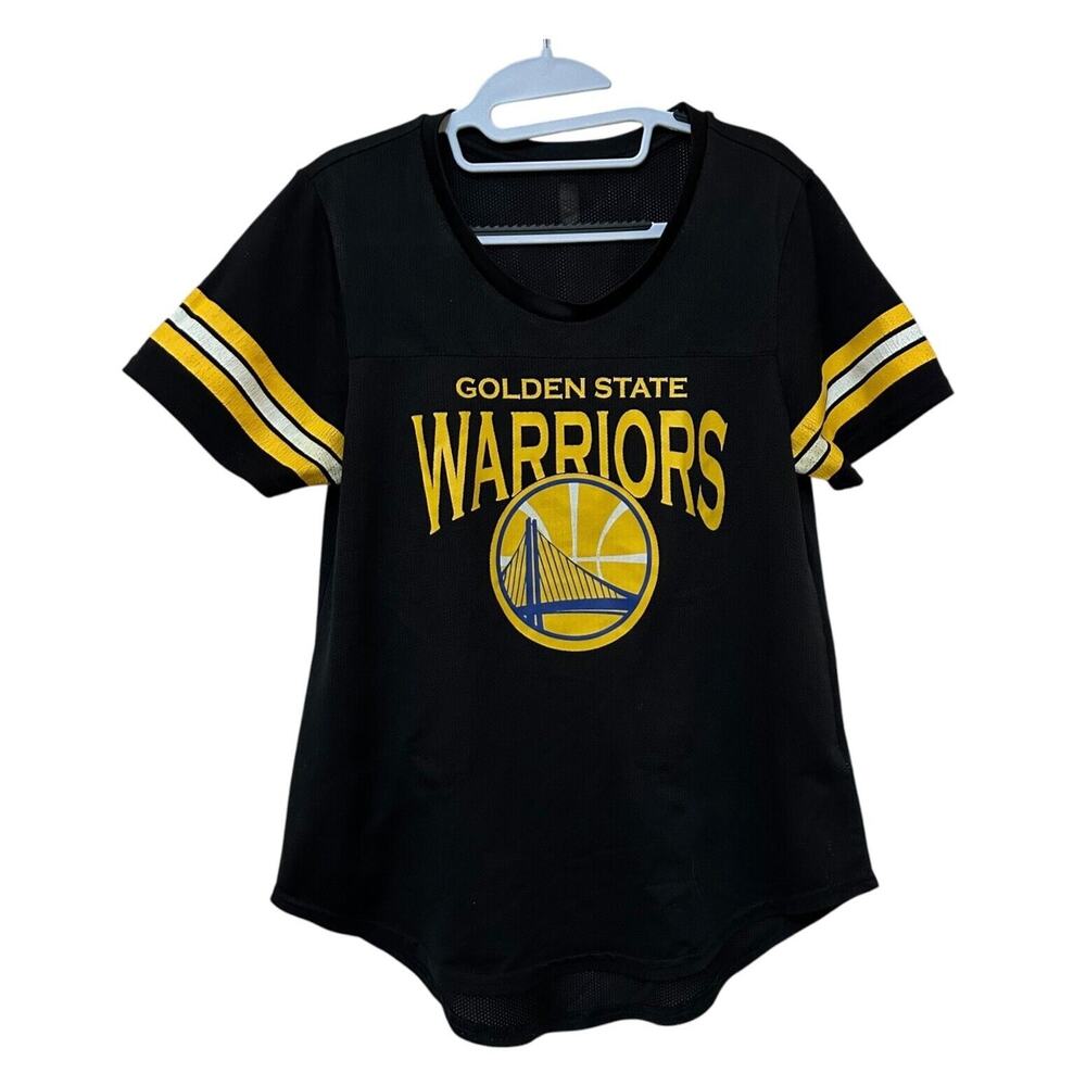 NBA Golden State Warriors Womens Jersey Size Large Black Yellow Shirt Soft Mesh